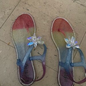 Cape Robbin Multicolor Gradient Sandals with Crystal Embellishments